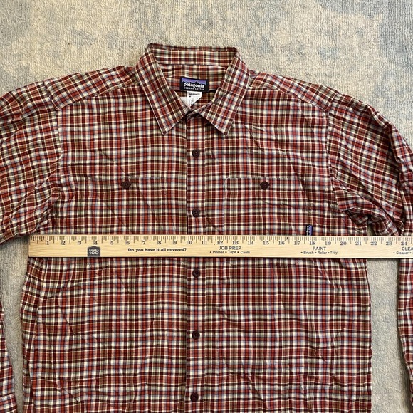 Patagonia Shirt Mens Medium Red Brown Plaid Long Sleeve Button Up Organic Cotton - Picture 6 of 9